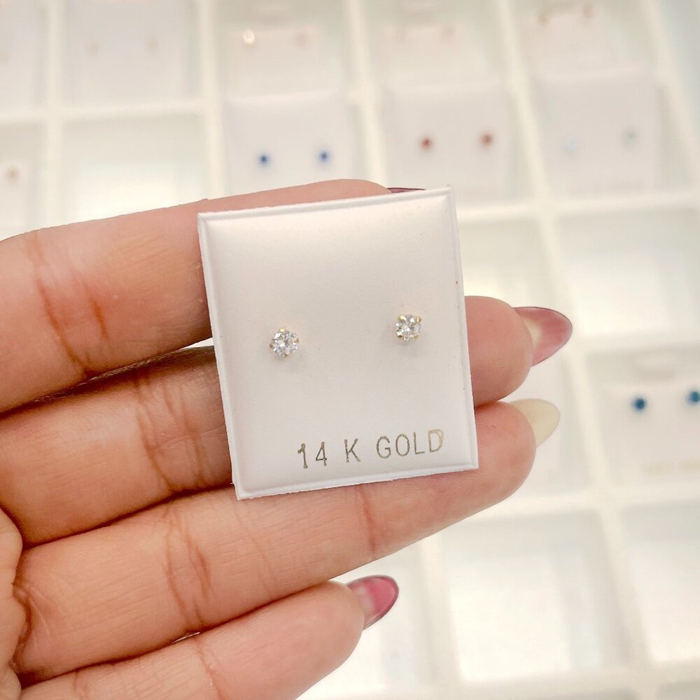 14K Gold 3mm CZ Stud Earrings